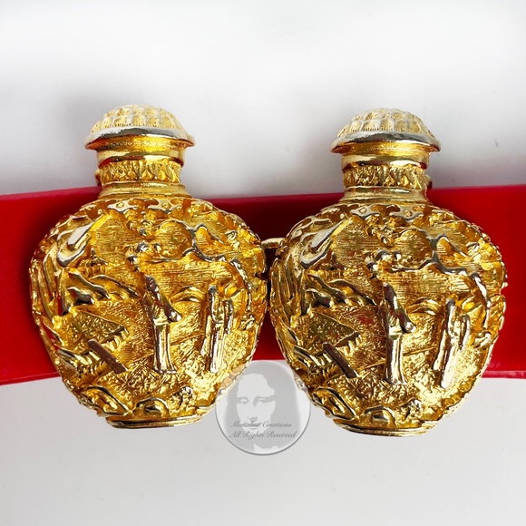 Vintage Mimi di N Belt Buckle and Strap Gold Metal Vessels Jars 1976 OSFM
